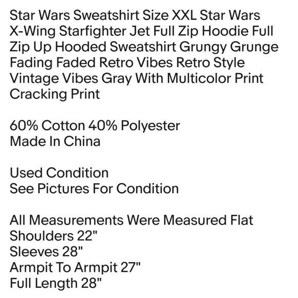 Star Wars Sweatshirt Size XXL Star Wars X-Wing Starfighter Jet Full Zip Hoodie - Picture 2 of 7